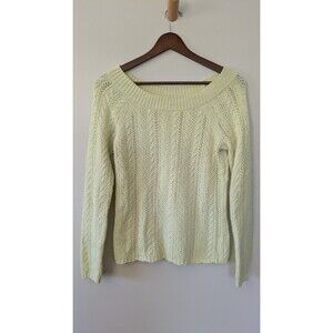 Hillard Hanson Women's Sweater Angora Wool Cable Knit Butter Yellow Preppy Soft